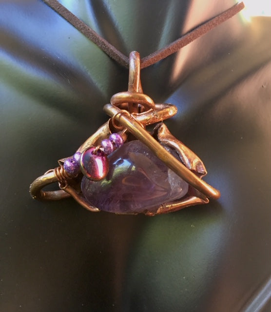Necklace Slide. Amethyst (polished) in Copper