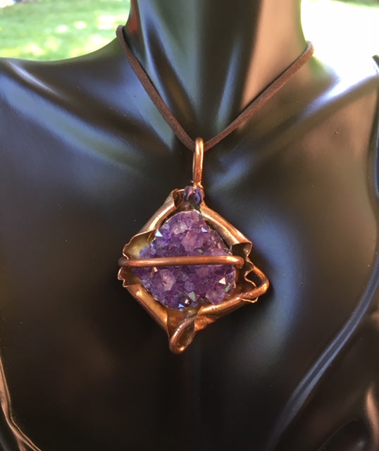 Necklace Slide. Amethyst (rough) in Copper