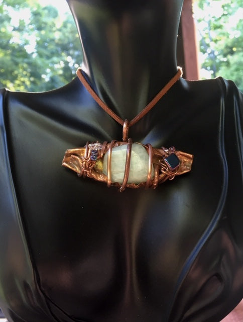 Necklace Slide. Aquamarine (polished) in Copper