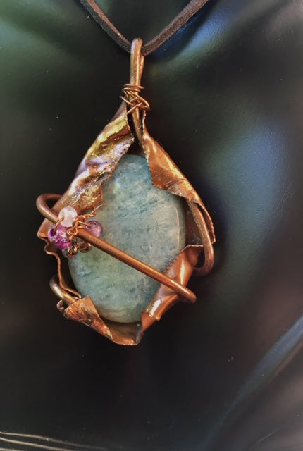 Necklace Slide. Aquamarine (polished) in Copper