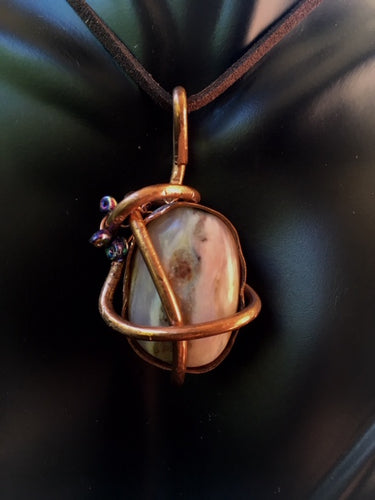 Necklace Slide. Opal; Pink (polished) in Copper