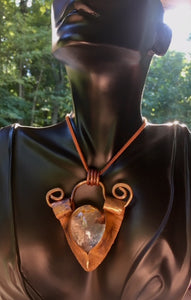Necklace Slide. Quartz Lens (polished) in Copper