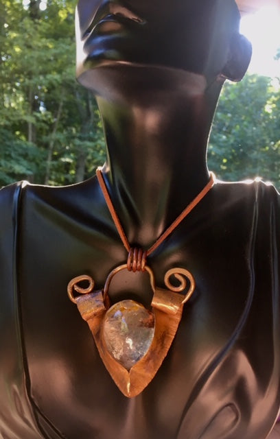 Necklace Slide. Quartz Lens (polished) in Copper