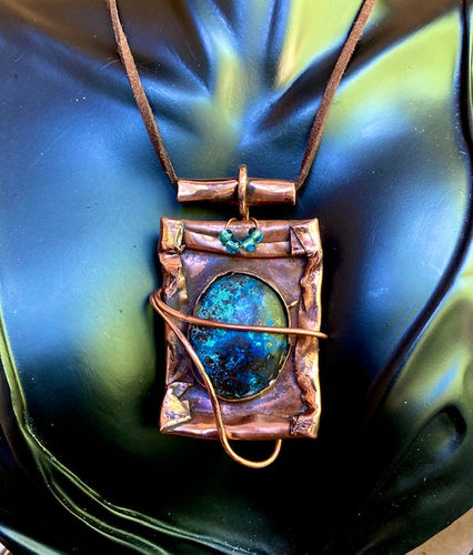 Necklace Slide. Azurite (smooth) in Copper