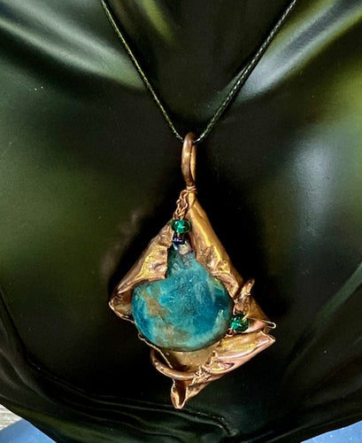 Necklace Slide. Chrysocolla (polished) in Copper