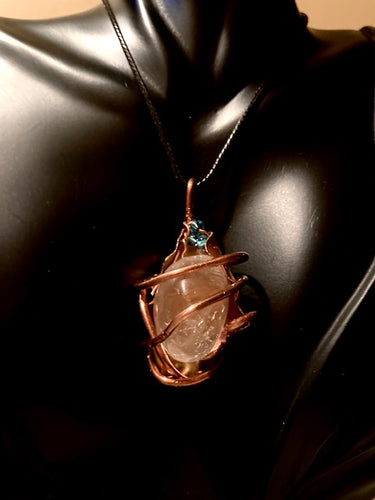 Necklace Slide. Quartz; Clear (polished) in Copper