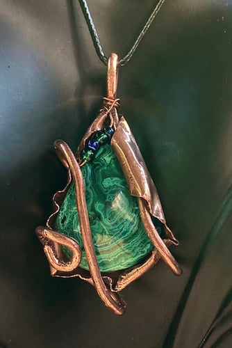 Necklace Slide. Malachite (polished) in Copper
