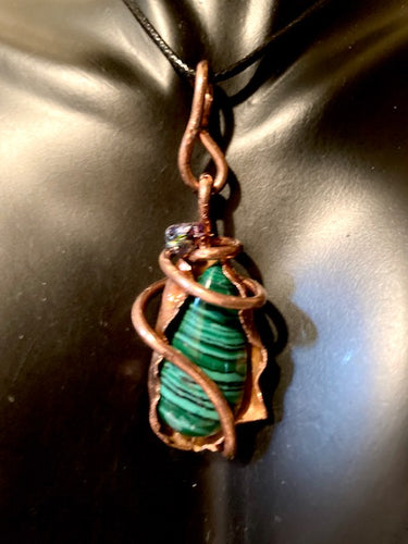 Necklace Slide. Malachite (polished) in Copper. Petite