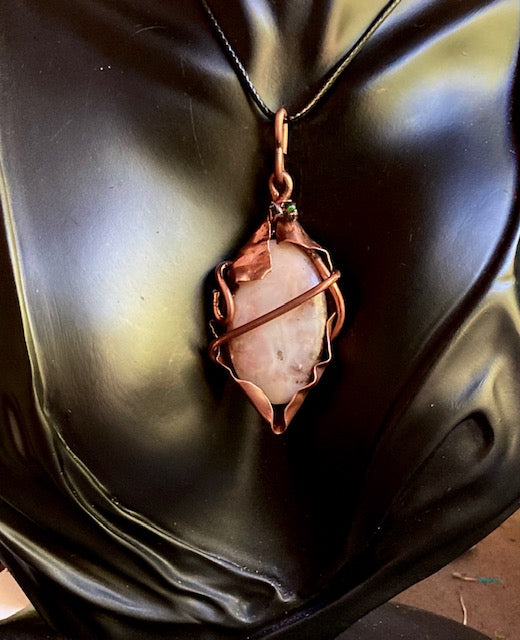 Necklace Slide. Opal; Pink (polished) in Copper