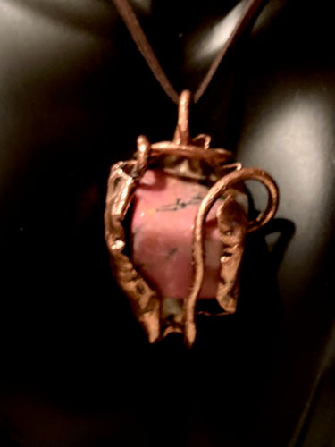 Necklace Slide.  Rhodonite (polished) in Copper