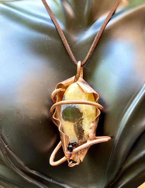 Necklace Slide. Serpentine (polished) in Copper