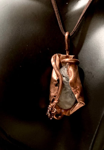 Necklace Slide. Tourmilated Quartz (polished) in Copper