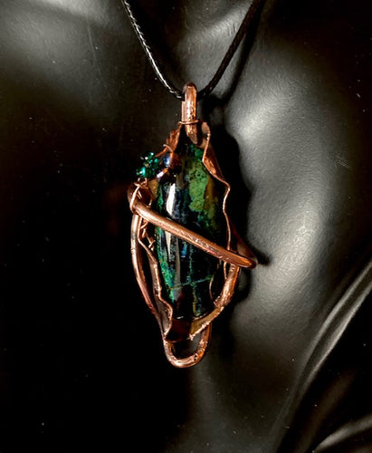 Necklace Slide. Azurite (polished) in Copper