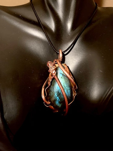 Necklace Slide. Labradorite (polished) in Copper