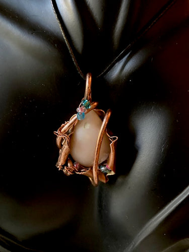 Necklace Slide. Opal; Pink (polished) in Copper
